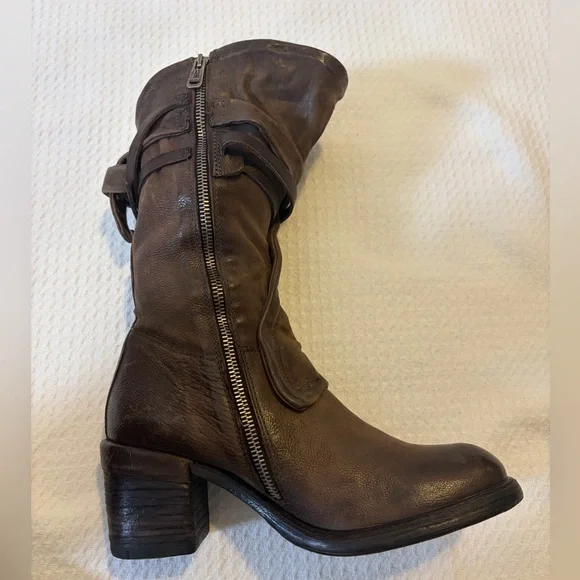 A.S.98 Judd Brown/Gray Leather Strappy Calf Boots Size 39/8.5 Western Boho - Picture 7 of 16